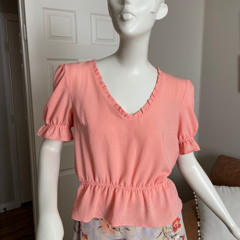 Topshop coral peach shortsleeve blouse Sz 10